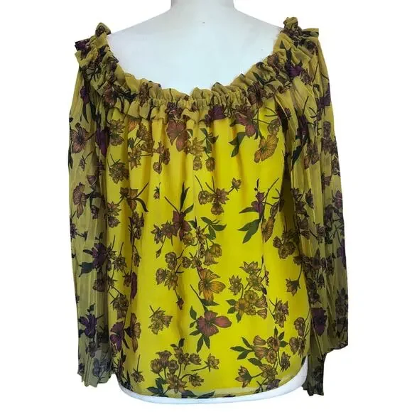 Scripted Yello Floral Off Shoulder Blouse Boho Made in USA medium - Picture 8 of 8